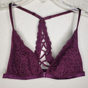 Victoria's Secret Lacy Front Close Racer back Bralette M Maroon
